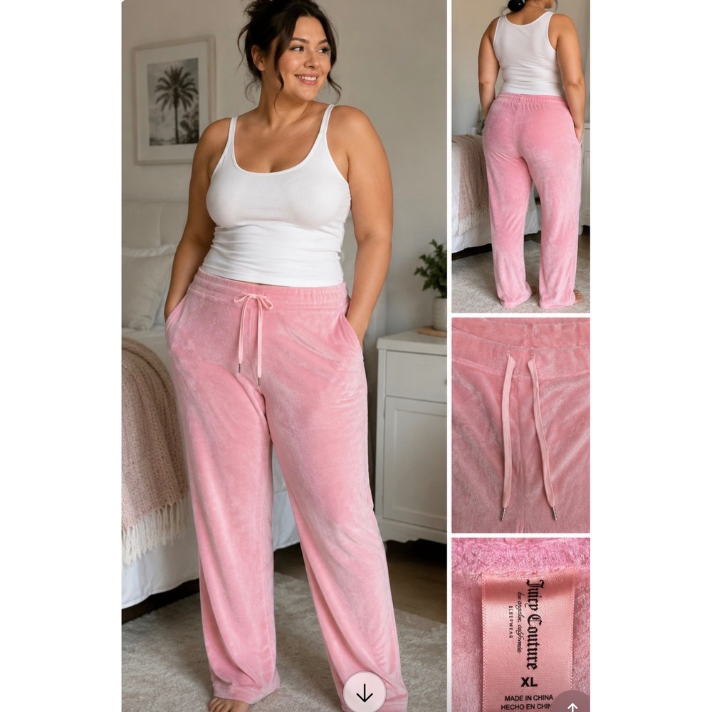 Juicy Couture Pink Velour Pajama Pants XL Drawstring Sleepwear Loungewear
